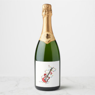 Electric Guitar Santa Claus Music Christmas Lover Sparkling Wine Label