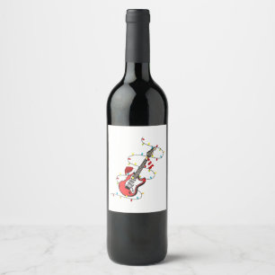 Electric Guitar Santa Claus Music Christmas Lover Wine Label
