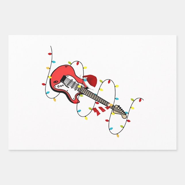 Electric Guitar Santa Claus Music Christmas Lover  Wrapping Paper Sheet (Front)