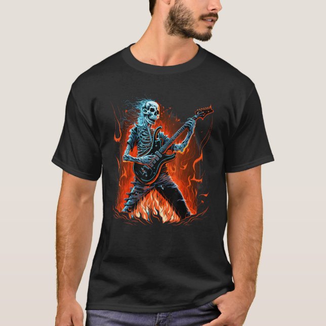 Electric Guitar Skeleton Guitarist Metal Punk Rock T-Shirt (Front)