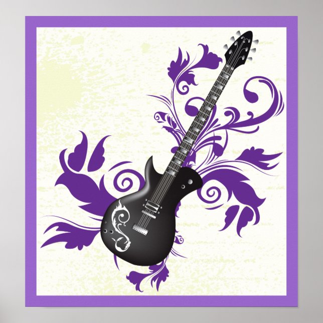 Electric Guitar, Swirls And Abstract Leaves Poster (Front)