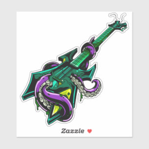 Electric guitar trashed by purple octopus music