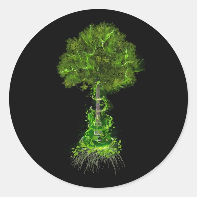 Electric Guitar Tree Life Guitar Player Nature Gui Classic Round Sticker (Front)