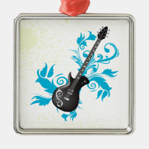 Electric guitar turquoise leaves custom ornament