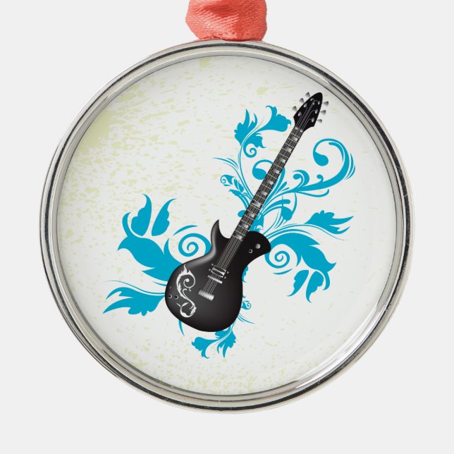 Electric guitar turquoise leaves custom ornament (Front)