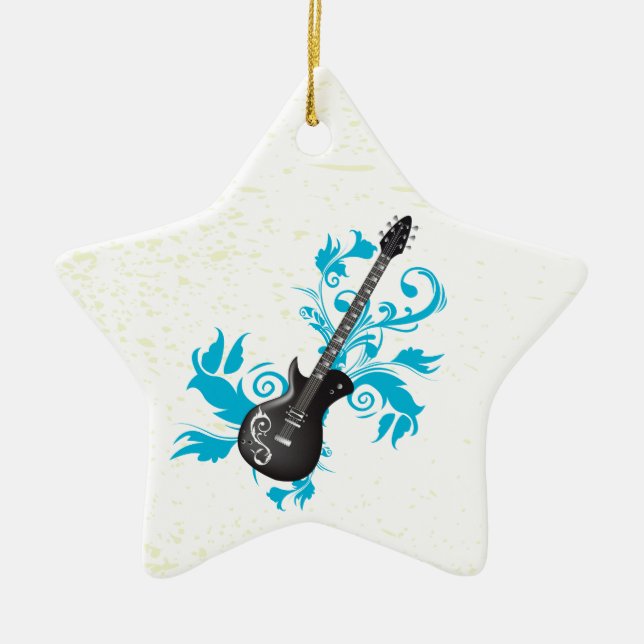 Electric guitar turquoise leaves custom ornament (Front)