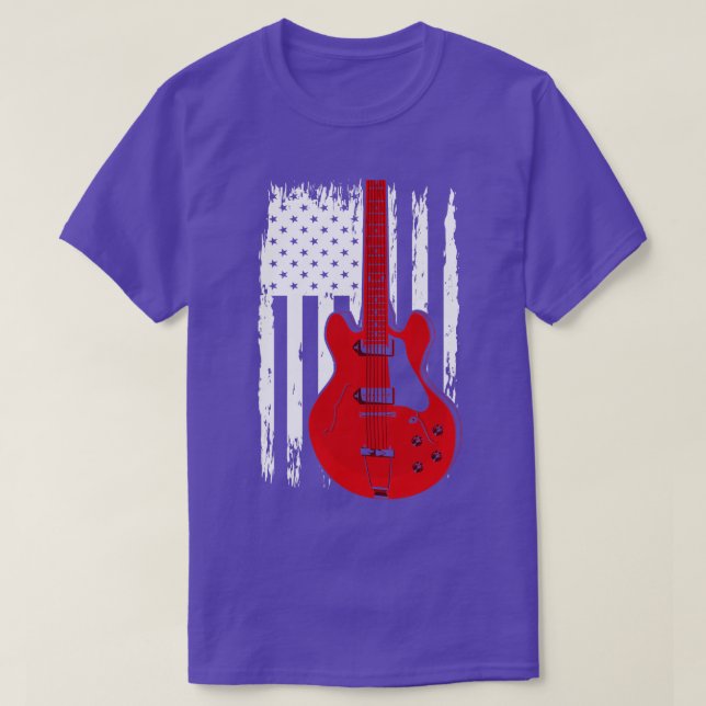Electric Guitar US Flag Musician Guitarist T-Shirt (Design Front)