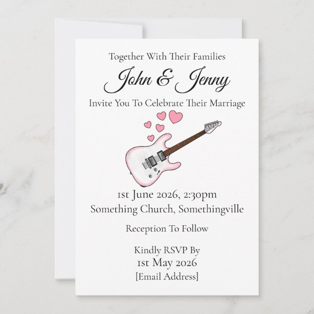 Electric Guitar Wedding Invitation Musicians (Front)