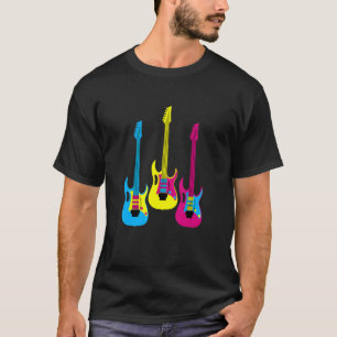 Electric Guitar with Handle Multicolor CMYK Blue Y T-Shirt
