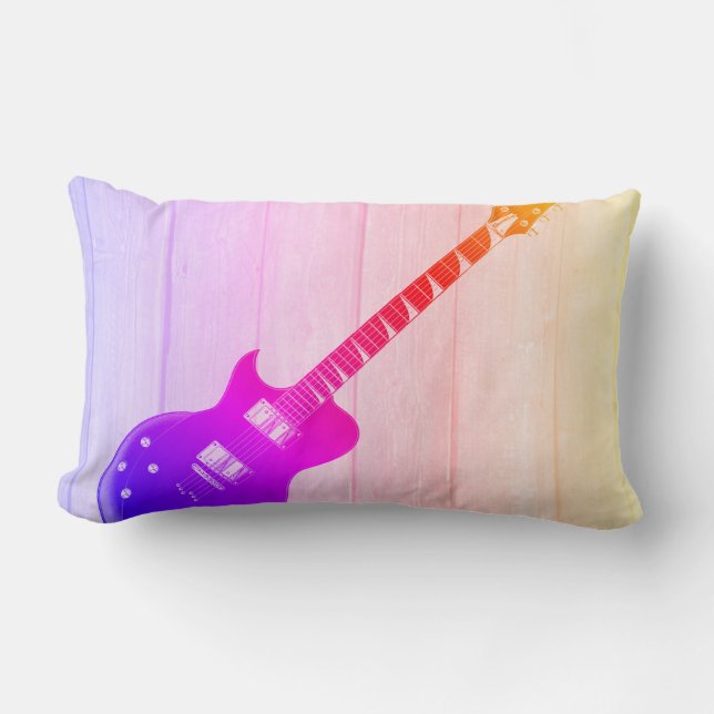 Electric Guitar & Wood Pop Art Lumbar Cushion (Front)