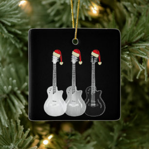 Electric Guitars Funny Cool Festive Monochrome Art Ceramic Ornament