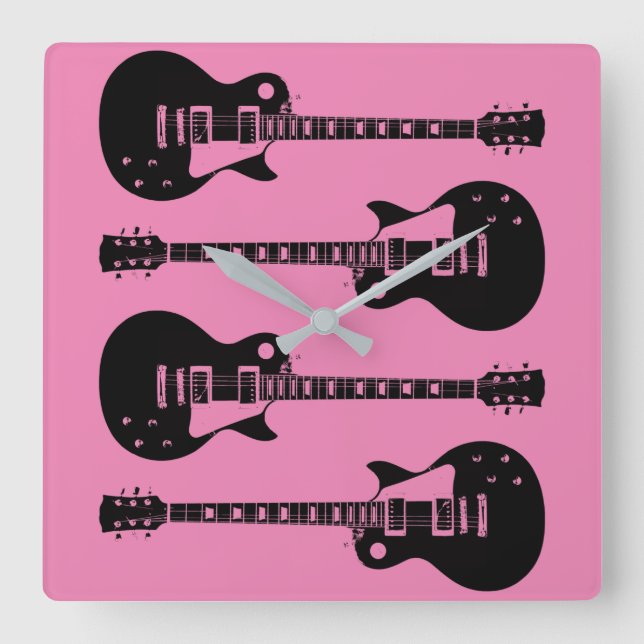 Electric Guitars Graphic in Black Square Wall Clock (Front)