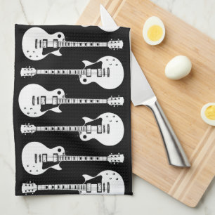 Electric Guitars Graphic in White Tea Towel