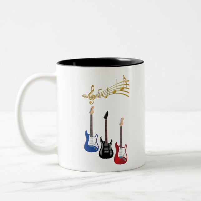 electric guitars with musical scores Two-Tone coffee mug (Left)