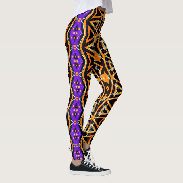 Electric Halloween Tribal Purple Orange Leggings (Right)