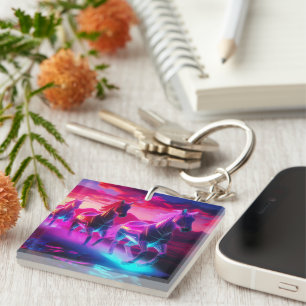 Electric Herd - Synthwave Horses Key Ring
