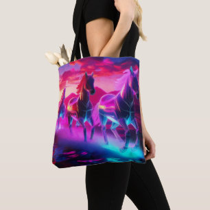 Electric Herd - Synthwave Horses Tote Bag