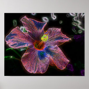 Electric Hibiscus Flower Art Poster