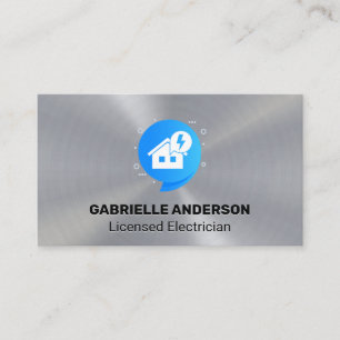 Electric Home Icon   Metallic Background Business Card