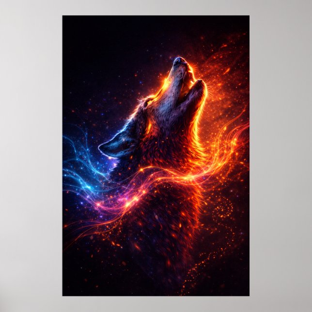 Electric Howl – Fire & Ice Wolf Poster (Front)