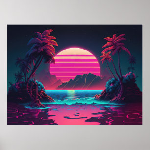Electric Island: Synthwave Vibes in Paradise Poster
