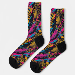 Electric Jungle - Fierce Psychedelic Tiger Socks