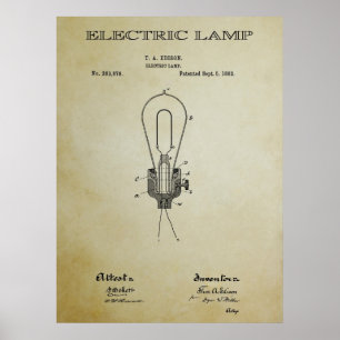 ELECTRIC LAMP PATENT 3 - 1882 POSTER