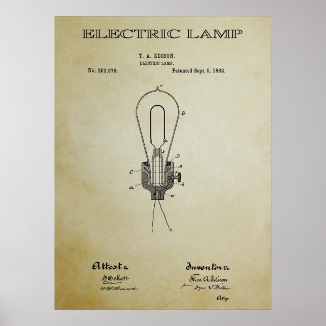 ELECTRIC LAMP PATENT 3 -  1882 POSTER (Front)
