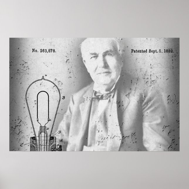 Electric Lamp Patent - Edison 1882 Poster (Front)