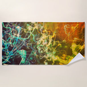 Electric Light Lines Gradient Abstract. Beach Towel