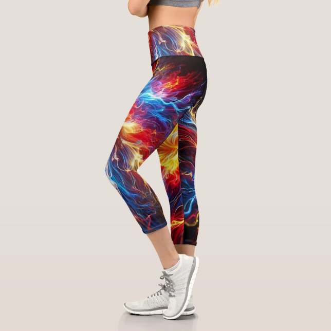 Electric Lightning Bright Colours  Capri Leggings (Left)
