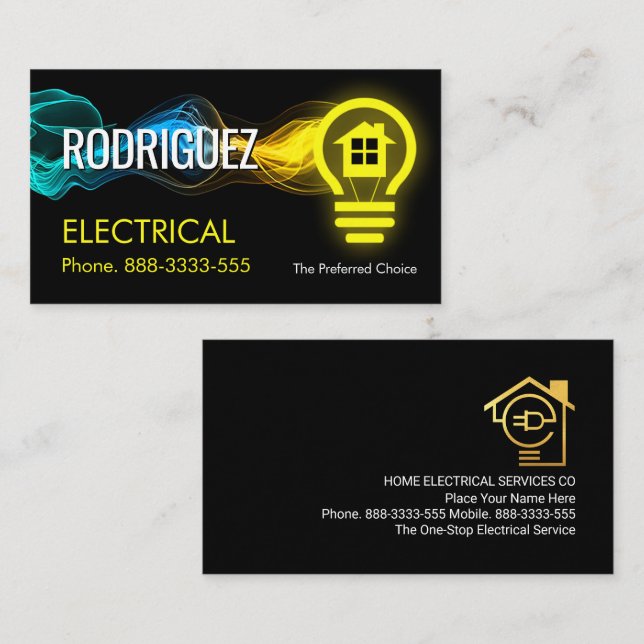 Electric Lightning Powers Lightbulb Business Card (Front/Back)