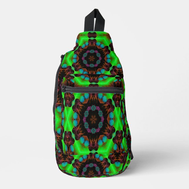 Electric Lime Cosmic Mandala Sling Backpack (Front)