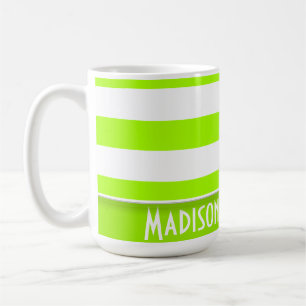 Electric Lime Green Stripes; Personalised Coffee Mug