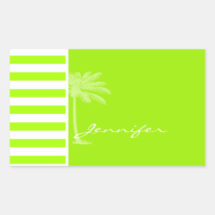 Electric Lime Horizontal Stripes; Palm Rectangular Sticker