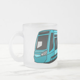 Electric locomotive cartoon illustration frosted glass coffee mug