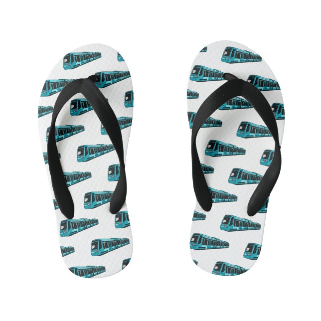 Electric locomotive cartoon illustration kid's flip flops (Footbed)
