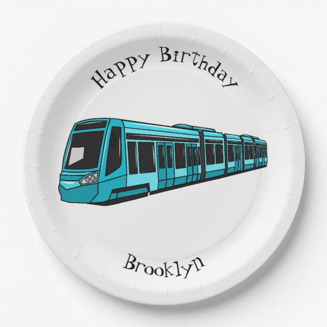 Electric locomotive cartoon illustration paper plate (Front)