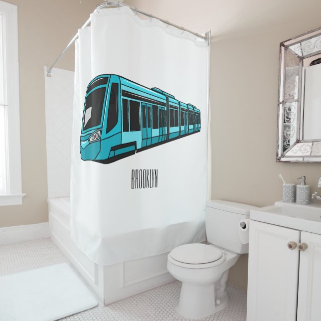 Electric locomotive cartoon illustration shower curtain (In Situ)