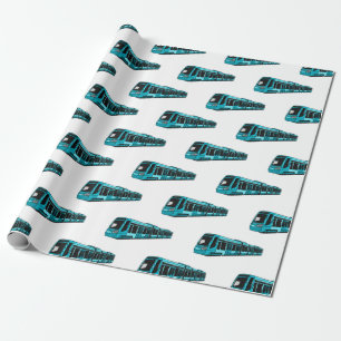 Electric locomotive cartoon illustration wrapping paper