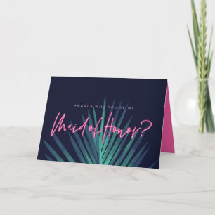Electric Love Neon Pink Be My Maid of Honour? Card