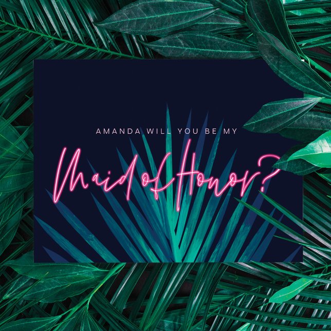 Electric Love Neon Pink Be My Maid of Honour? Invitation (Creator Uploaded)