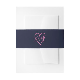 Electric Love Neon Pink Heart & Monogram Invitation Belly Band