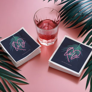 Electric Love Neon Pink Heart & Tropical Palm Leaf Napkin