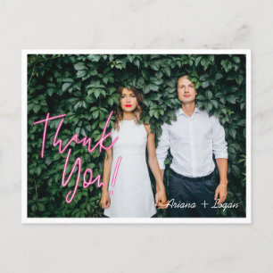 Electric Love Neon Pink Heart & Typographic Photo Postcard