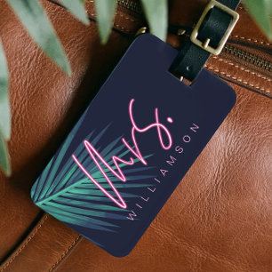 Electric Love Neon Pink Mrs Tropical & Monogram Luggage Tag