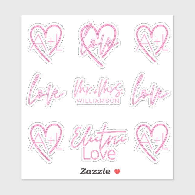 Electric Love Neon Pink Retro Signage Monogram (Sheet)