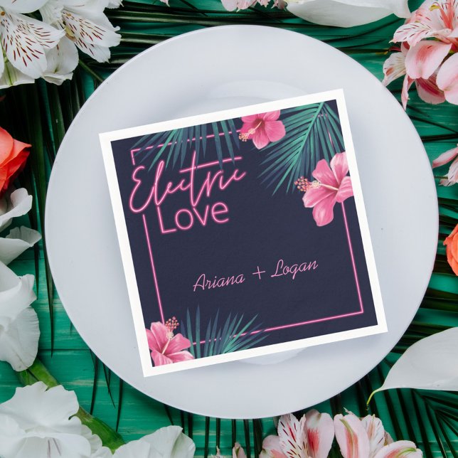 Electric Love Neon Pink Tropical Retro Wedding Napkin (Creator Uploaded)