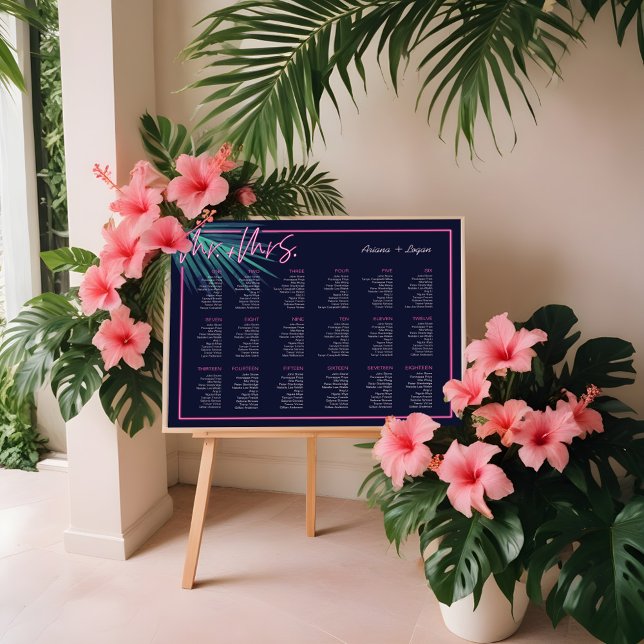 Electric Love Neon Pink Tropical Retro Wedding Poster (Electric Love Neon Pink Tropical Retro Wedding Poster)