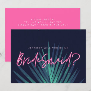 Electric Love Neon Pink Will You Be My Bridesmaid? Invitation